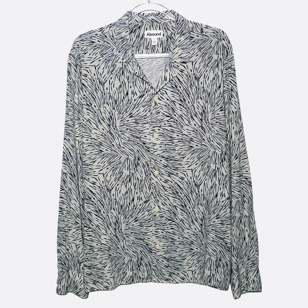 Abstract Print Pure Viscose‎ Button Down Shirt Plus Size 1X XL Pale Mint Navy - Picture 2 of 7